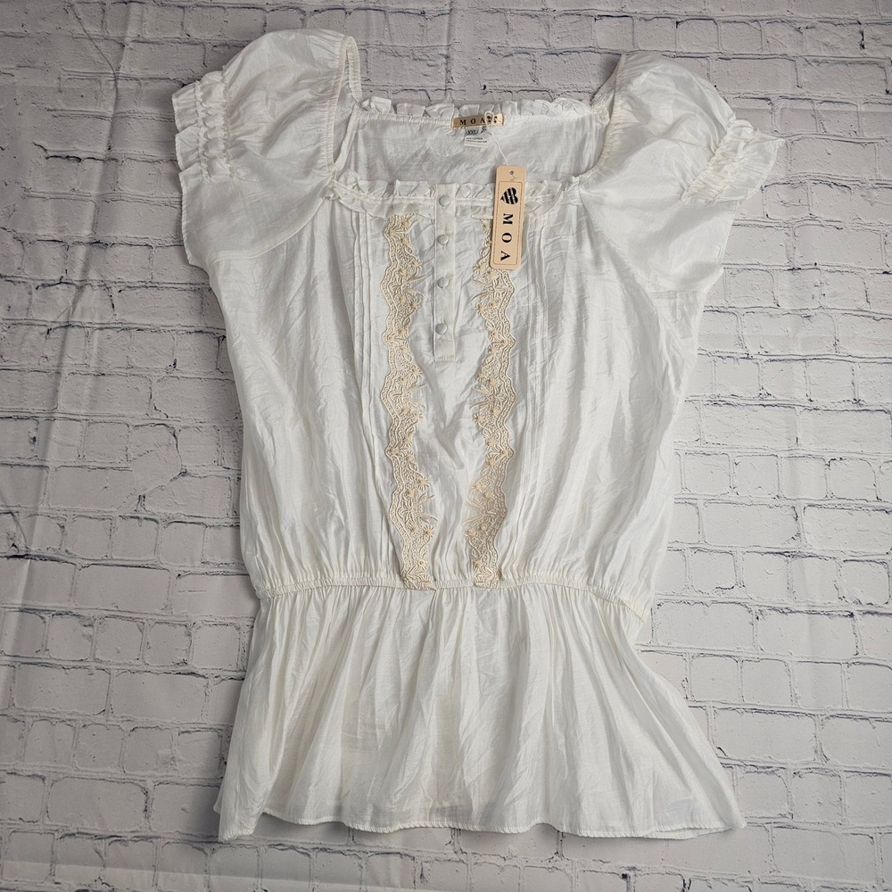 MOA Collection White Embroidered Lace Peasant Tunic Blouse Top XXL